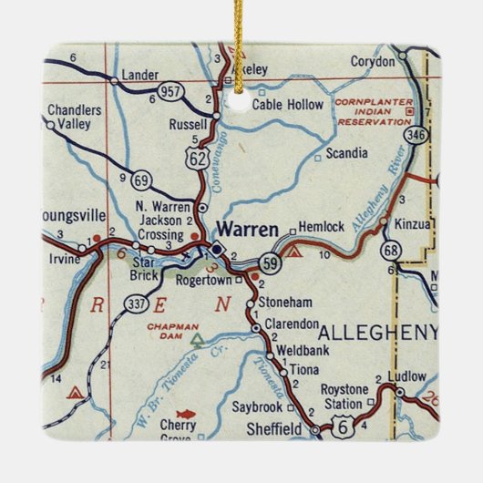 Warren PA  kaart Keramisch Ornament (Achterkant)