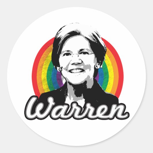 Warren Regenboog Pride Ronde Sticker (Voorkant)