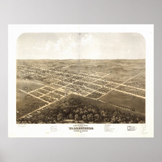 Warrensburg Missouri 1869 Antiek Panorama Poster (Voorkant)
