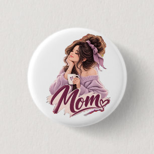 Warrige Bun Koffie Moeder — Knus Moeder Leven Esth Ronde Button 3,2 Cm