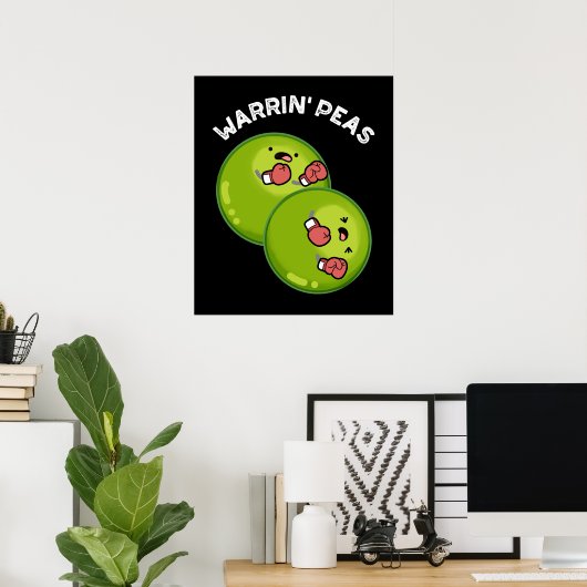 Warrin Peace Funny Pea Pun Dark BG Poster (Thuiskantoor)