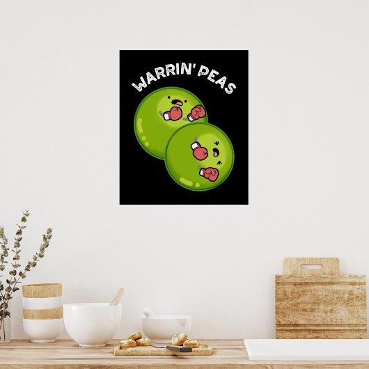 Warrin Peace Funny Pea Pun Dark BG Poster (Keuken)
