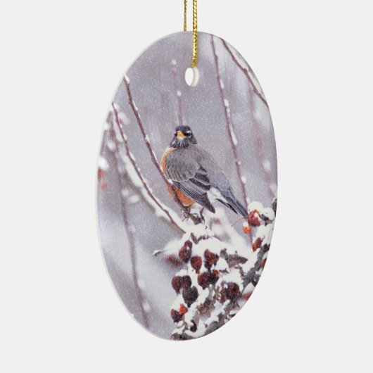 Warrior American Robin in Winter Keramisch Ornament (Rechts)