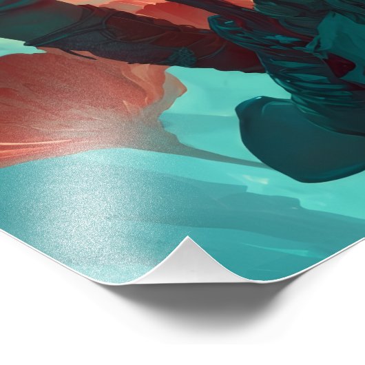 Warrior and Dragon Fantasy Art Foto Afdruk (Hoek)