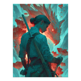 Warrior and Dragon Fantasy Art Foto Afdruk