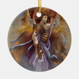 Warrior Angel of Protection in Waterverf Lavender Keramisch Ornament