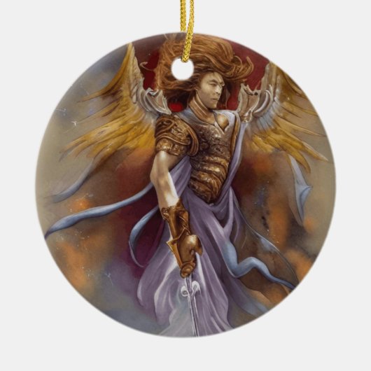 Warrior Angel of Protection in Waterverf Lavender Keramisch Ornament (Voorkant)