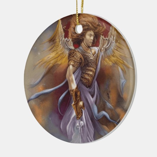Warrior Angel of Protection in Waterverf Lavender Keramisch Ornament (Links)