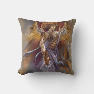Warrior Angel of Protection in Waterverf Lavender Kussen