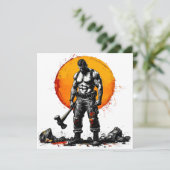 Warrior Barbarian middeleeuwse fantasie Hummer Kra Feestdagenkaart (Staand voorkant)