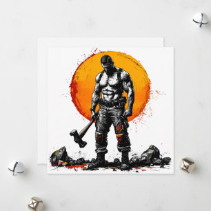 Warrior Barbarian middeleeuwse fantasie Hummer Kra Feestdagenkaart