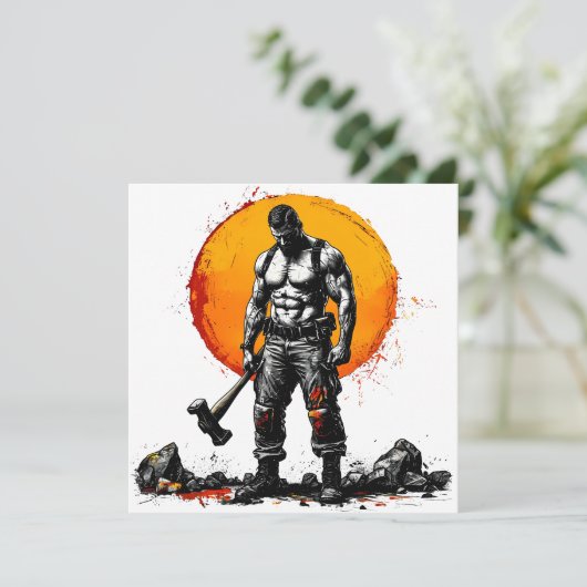 Warrior Barbarian middeleeuwse fantasie Hummer Kra Kaart (Staand voorkant)