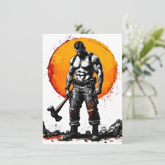 Warrior Barbarian middeleeuwse fantasie Hummer Kra Kaart (Staand voorkant)