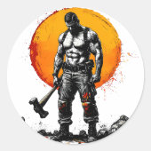 Warrior Barbarian middeleeuwse fantasie Hummer Kra Ronde Sticker (Voorkant)