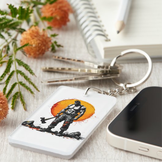 Warrior Barbarian middeleeuwse fantasie Hummer Kra Sleutelhanger (Voorkant Rechts)