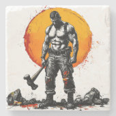 Warrior Barbarian middeleeuwse fantasie Hummer Kra Stenen Onderzetter (Voorkant)