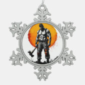 Warrior Barbarian middeleeuwse fantasie Hummer Kra Tin Sneeuwvlok Ornament (Voorkant)