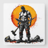 Warrior Barbarian middeleeuwse fantasie Hummer Kra Vierkante Klok (Voorkant)