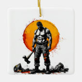 Warrior Barbarian middeleeuwse fantasy Hummer Orna Keramisch Ornament (Voorkant)