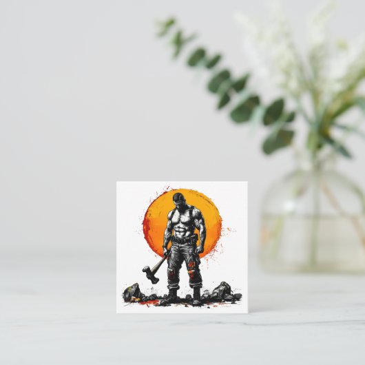 Warrior Barbarian middeleeuwse fantasy Visitekaart Vierkante Visitekaartje (Staand voorkant)