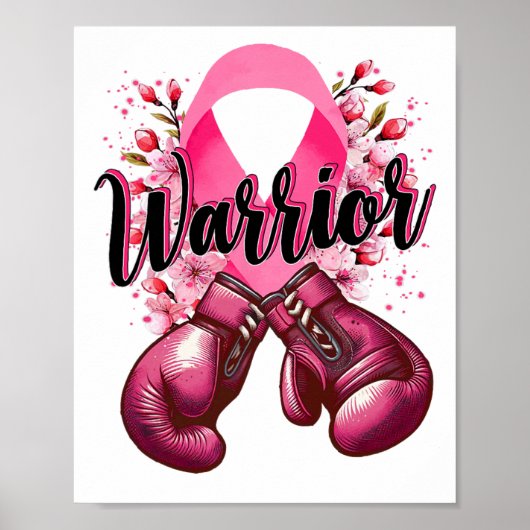 Warrior Boxing Handschoenen Roze Lint Borstkanker Poster (Voorkant)