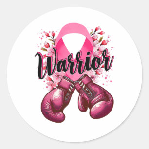 Warrior Boxing Handschoenen Roze Lint Borstkanker  Ronde Sticker