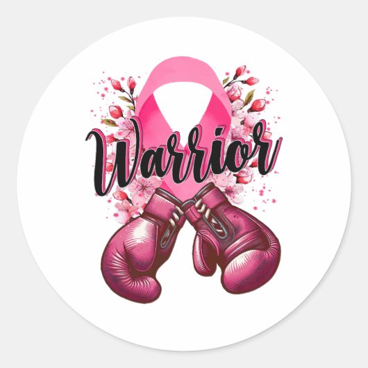 Warrior Boxing Handschoenen Roze Lint Borstkanker  Ronde Sticker (Voorkant)