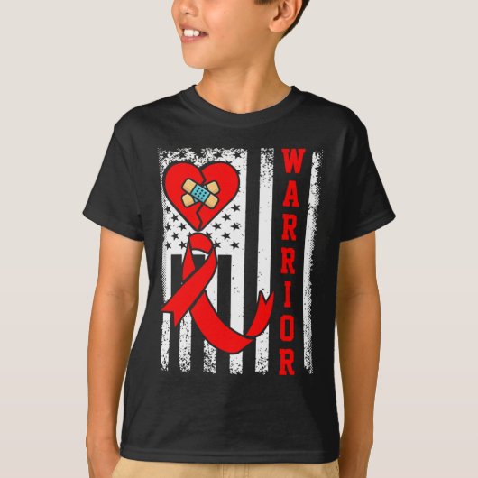 Warrior CHD Heart Disease Awareness Red Ribbon Ame T-shirt (Voorkant)