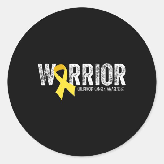 Warrior Childhood Cancer Awareness Ribbon Ki Ronde Sticker (Voorkant)