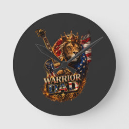 Warrior Dad Leeuw Amerikaanse Vlag Gitaar T-Shirt Ronde Klok