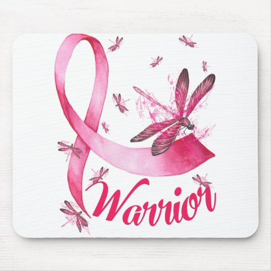 Warrior Dragonfly Breast Cancer Awareness T-Shirt. Muismat (Voorkant)