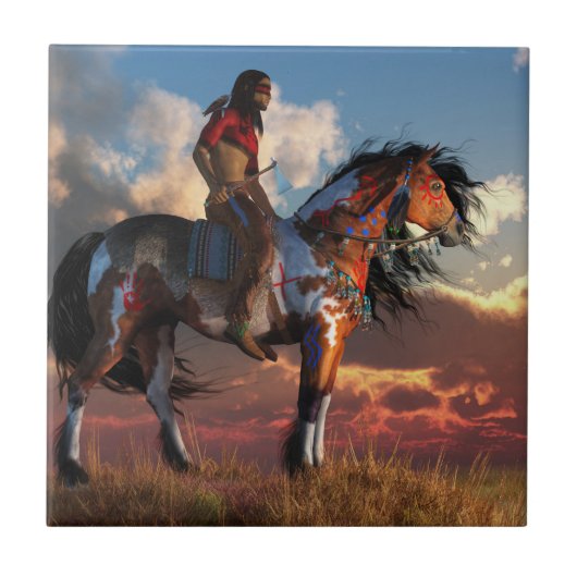 Warrior en oorlogspaard tegeltje (Voorkant)