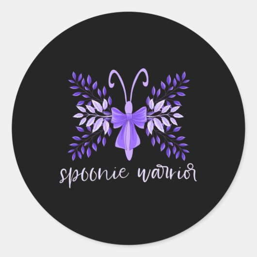 Warrior Fibro Lupus Migraine Paarse Bloemenboter Ronde Sticker (Voorkant)