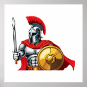 warrior holding sword and shield ready for battle poster (Voorkant)