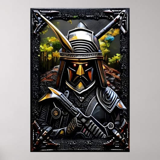 Warrior in zwarte harnas | AI Art Poster (Voorkant)