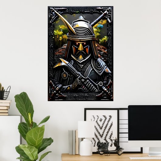 Warrior in zwarte harnas | AI Art Poster (Thuiskantoor)