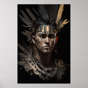 Warrior Indiase portret fantasie schilderij donker Poster