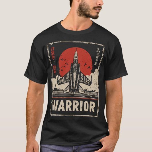 Warrior Jet Fighter Militaire Luchtvaart Ontwerp T-shirt (Voorkant)