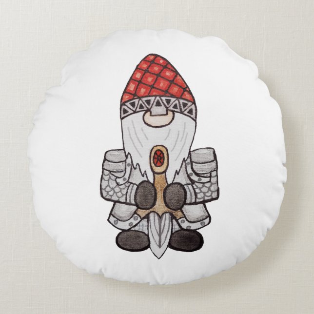 Warrior Knight Gnome Rond Kussen (Voorkant)