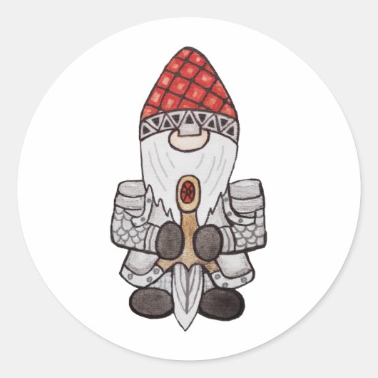 Warrior Knight Gnome Ronde Sticker (Voorkant)