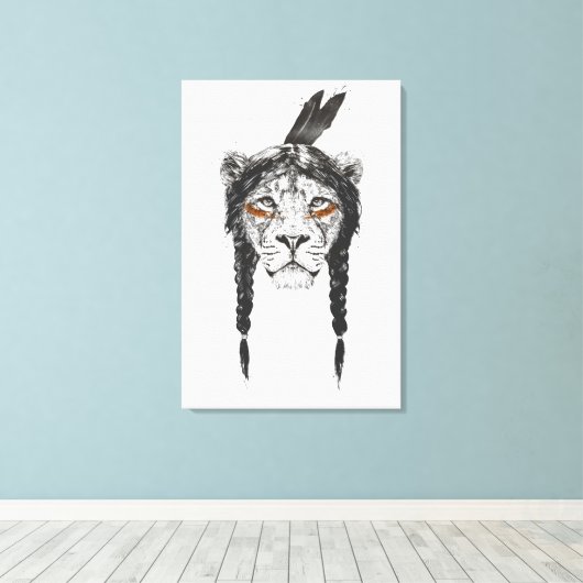 Warrior lion canvas afdruk (Insitu (Houten vloer))