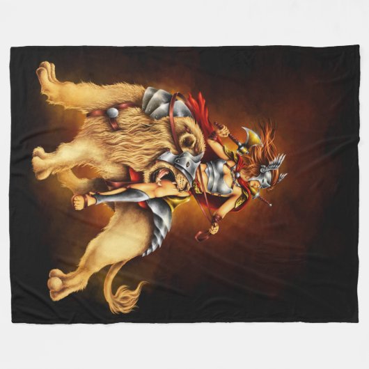 Warrior Lion Rider Fantasy Fleece Blanket (Voorkant (Horizontaal))