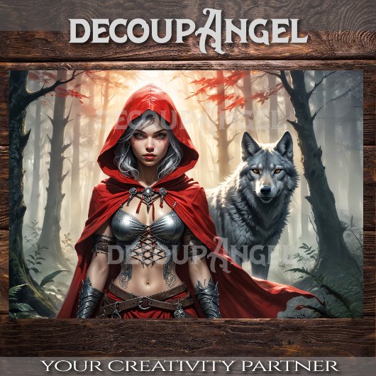 Warrior Little Red en de Wolf Decoupage Tissuepapier