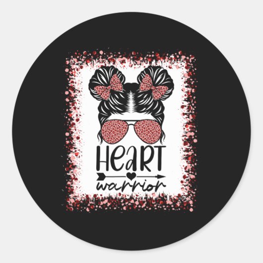 Warrior Messy Bun Leopard Heart Disease Awareness Ronde Sticker (Voorkant)