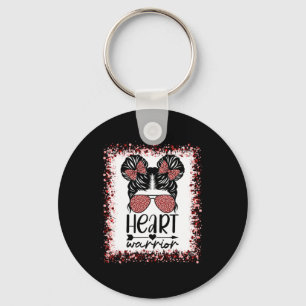 Warrior Messy Bun Leopard Heart Disease Awareness Sleutelhanger