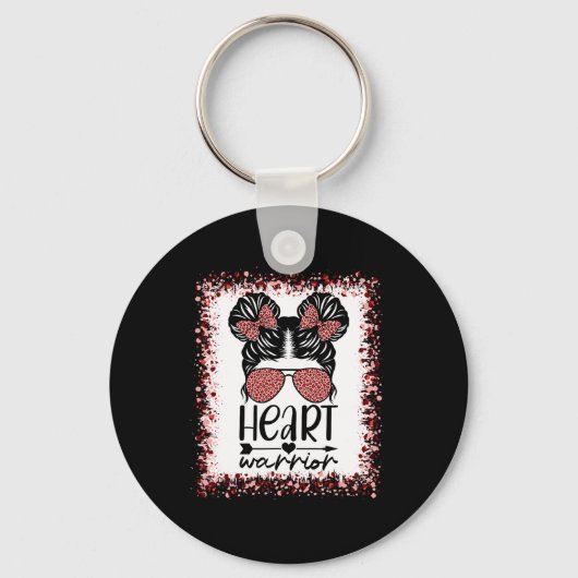 Warrior Messy Bun Leopard Heart Disease Awareness Sleutelhanger (Voorkant)