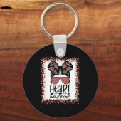 Warrior Messy Bun Leopard Heart Disease Awareness Sleutelhanger (Voorkant)