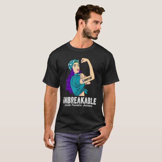 Warrior onbreekbaar bewustzijn van zelfmoordpreven t-shirt (Voorkant volledig)