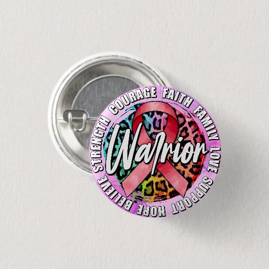 Warrior Pink Ribbon Breast Cancer Awareness Button (Voorkant /achterkant)