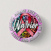 Warrior Pink Ribbon Breast Cancer Awareness Button (Voorkant)